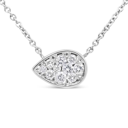 14K White Gold 1/4 Cttw Round Diamond Composite Teardrop Shape 18"