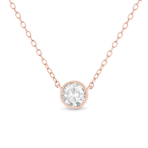 .925 Sterling Silver 1/2 Cttw Diamond Bezel 18" Pendant Necklace (I-J