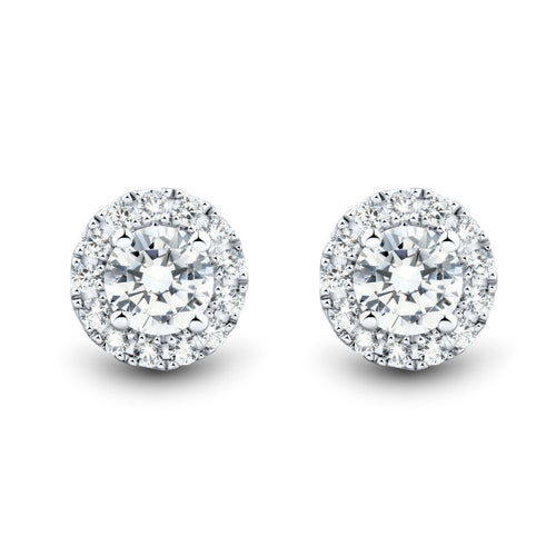 1 CTW AGI Certified Lab Grown Diamond Halo Stud Earrings in 14K White