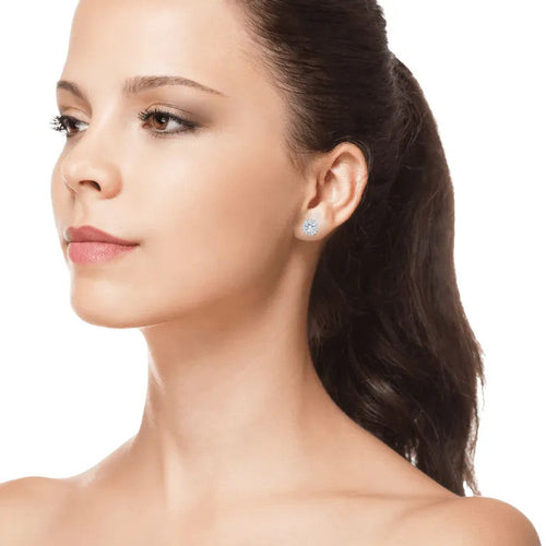 1 CTW AGI Certified Lab Grown Diamond Halo Stud Earrings in 14K White