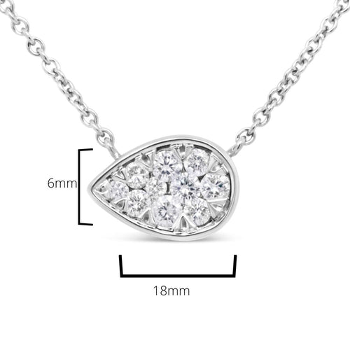 14K White Gold 1/4 Cttw Round Diamond Composite Teardrop Shape 18"