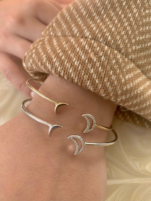 Date Night Double Crescent Adjustable Diamond Cuff in Sterling Silver