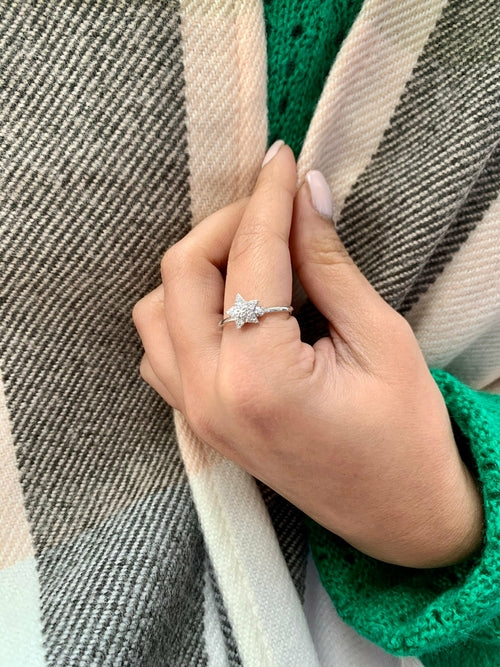 Dazzling Star Bezel Diamond Ring in Sterling Silver