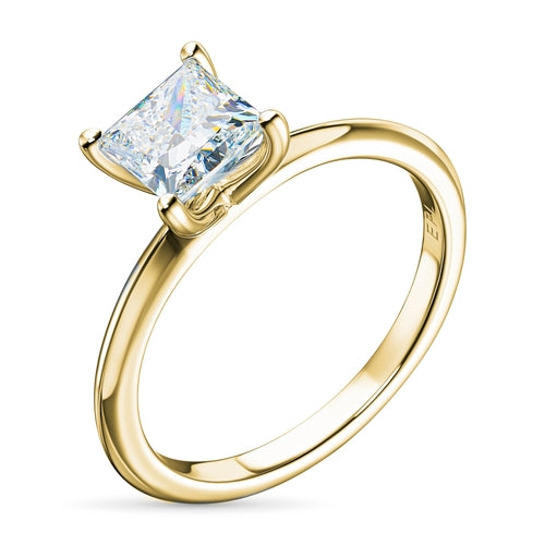 14K Yellow Gold Ring with 1 Princess-Cut Lab-Created Diamond 1.02