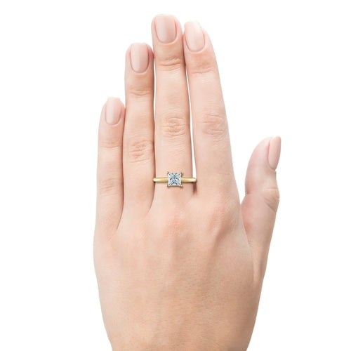 14K Yellow Gold Ring with 1 Princess-Cut Lab-Created Diamond 1.02