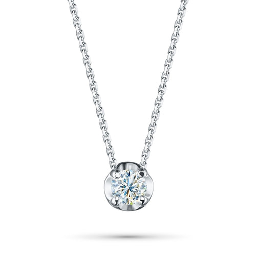 14K White Gold Necklace with 1 Round-Cut Lab-Created Diamond 0.705