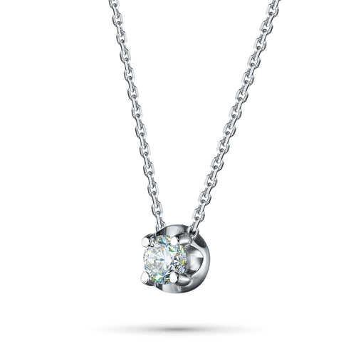 14K White Gold Necklace with 1 Round-Cut Lab-Created Diamond 0.705